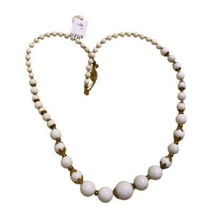 Vintage White Bead Necklace Gold Accent Costume Jewelry‎ Elegant